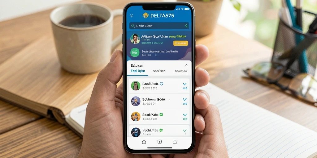 Antarmuka DELTA575 yang interaktif untuk belajar soal ujian.