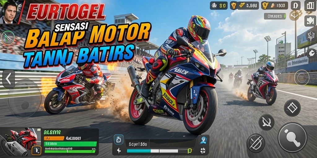 Interface game Balap Motor yang modern dan menarik.