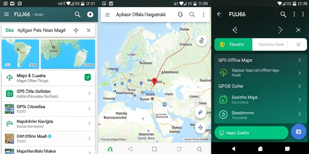 Antarmuka aplikasi FUJI66 dengan fitur GPS Offline Maps yang user-friendly.