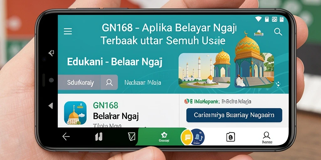 Tampilan antarmuka GN168 dengan fitur Belajar Ngaji yang menarik.