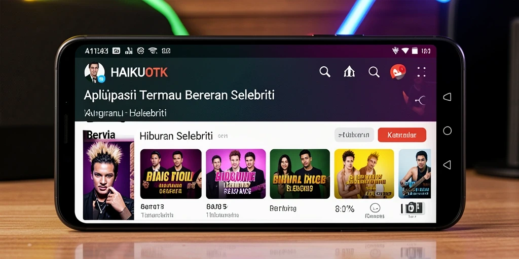 Antarmuka menarik dari aplikasi HAIKUOTK untuk berita hiburan selebriti.