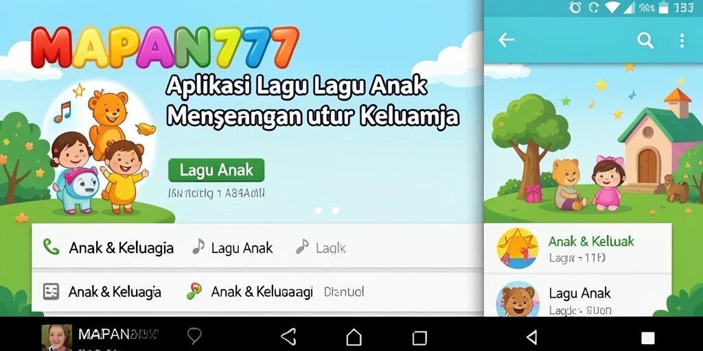 Antarmuka aplikasi MAPAN777 yang ceria dan interaktif untuk Lagu Anak.