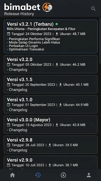 Riwayat Versi Aplikasi bimabet untuk Android